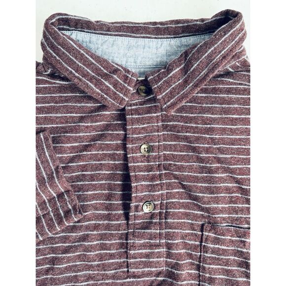 Faherty Other - Faherty Brand Men's Large Maroon Blue Striped Cotton Long Sleeve 1/4 Button Polo